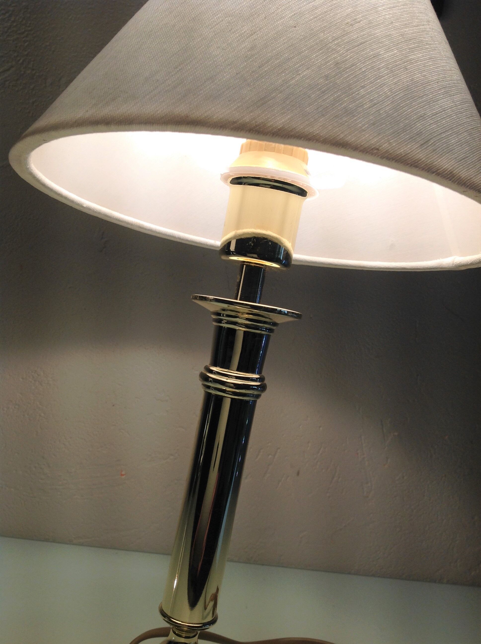 Brass lamp and lampshade fabric ecru / vintage 70s