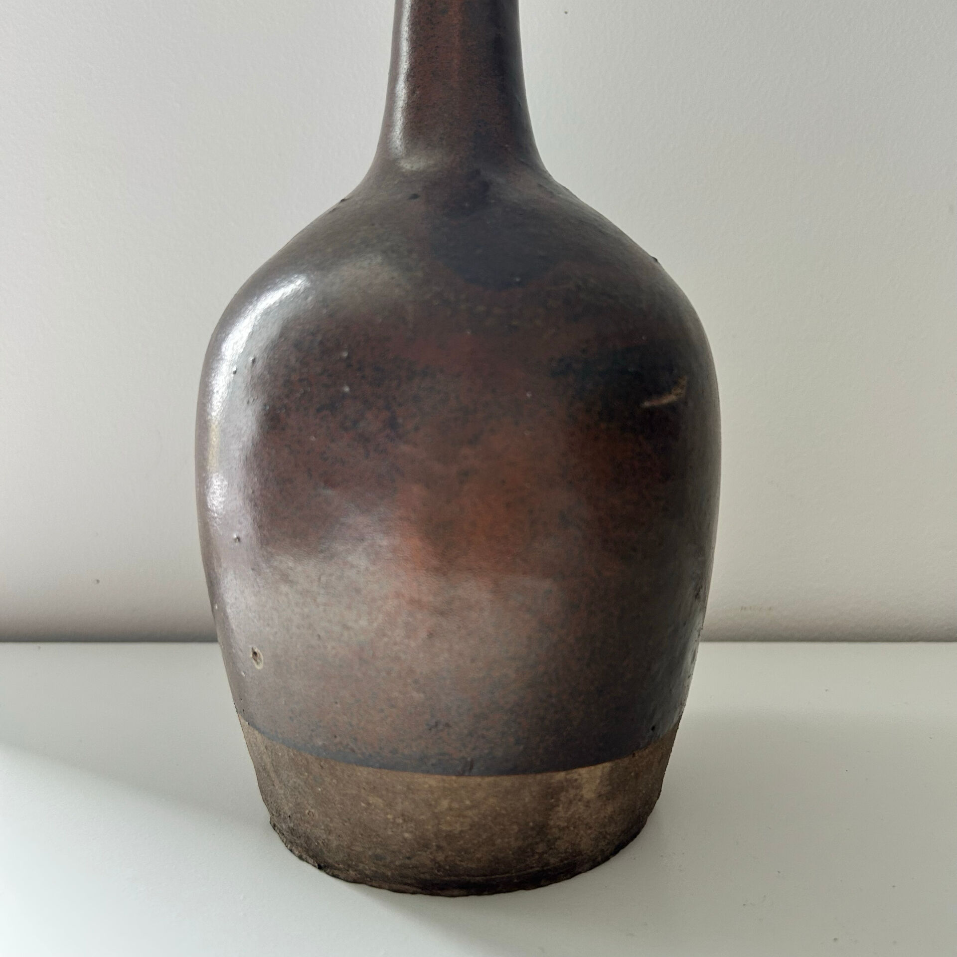 Brown two-tone stoneware bottle