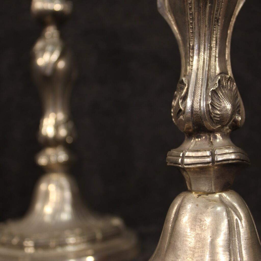 Pair of Italian silvered metal candelabras from 20th century