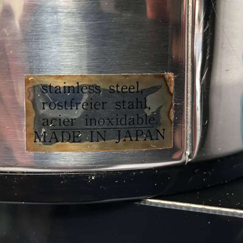 Vintage stainless steel ice bucket with lid and tongs - Made in Japan
