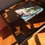 Table basse en méta chromé et verre fumé, années 1980