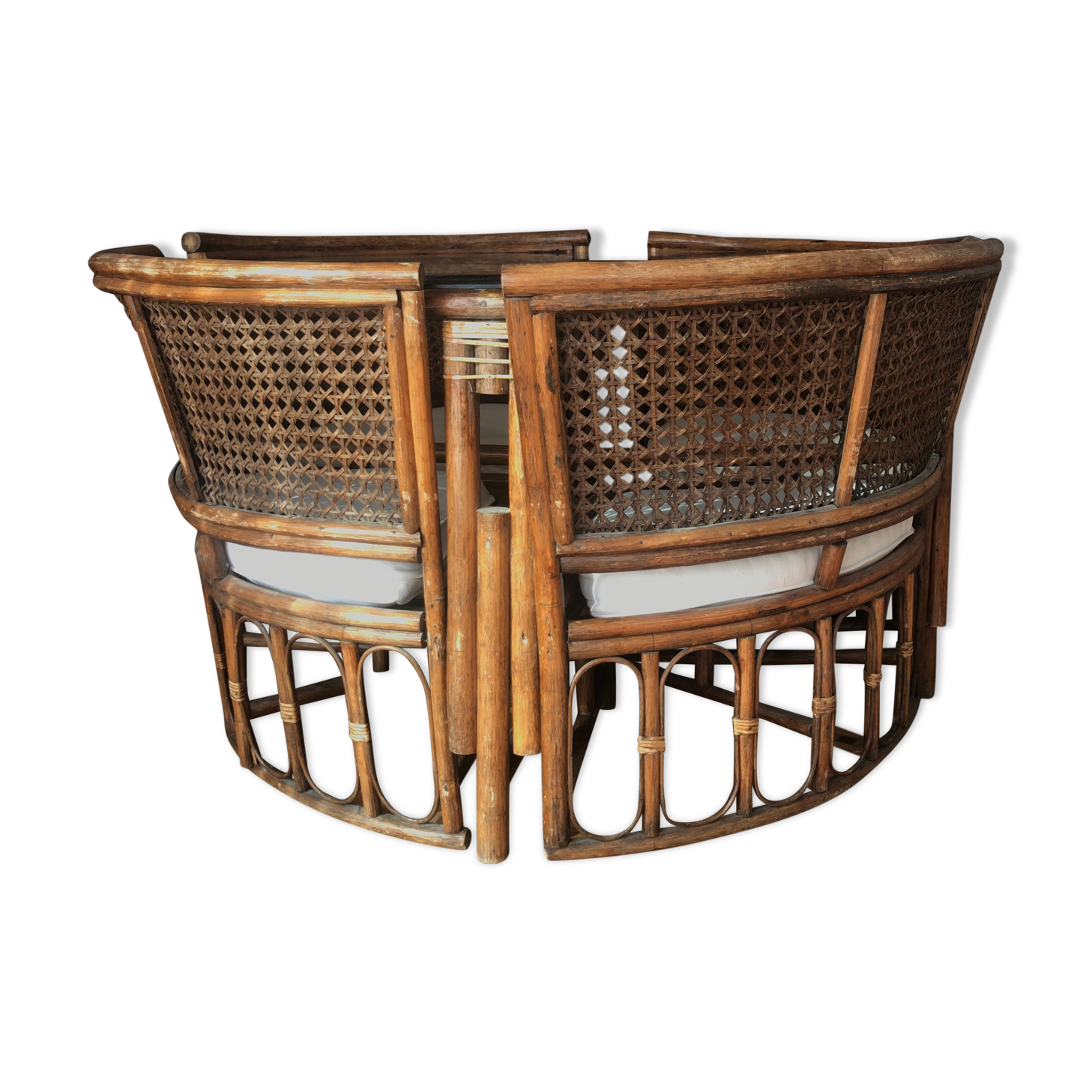 Rattan dining table with chairs (80s)
