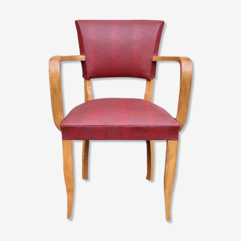 Fauteuil club bridge vintage rouge foncé, années 40