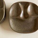 Set of 8 mid century modern stoneware potter's plates to identify