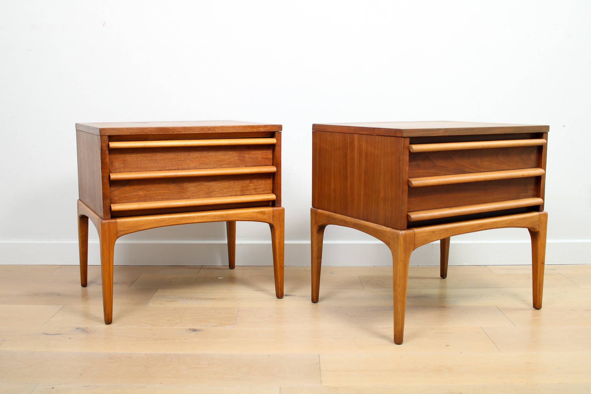 A pair of Vintage Mid-century style Lane 'Rhythm' bedside tables in walnut