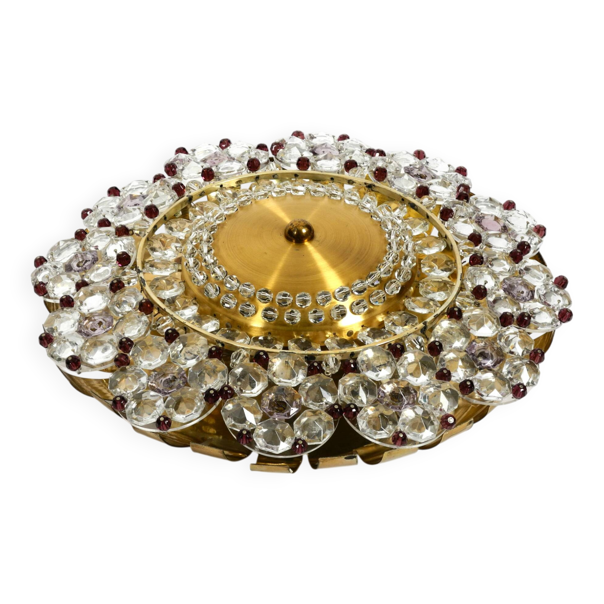 Mid Century Modern ceiling lamp made of glass stones and brass frame