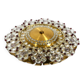 Mid Century Modern ceiling lamp made of glass stones and brass frame