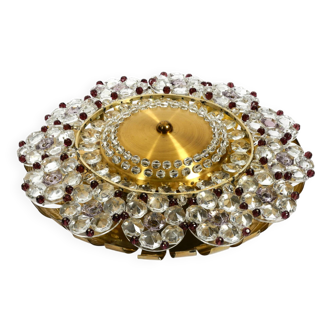 Mid Century Modern ceiling lamp made of glass stones and brass frame