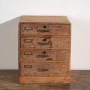 Small Japanese desk chest in oak and red pine, mid-Showa period, circa 1945–1970.