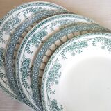 6 old dessert plates, iron earth, green décor