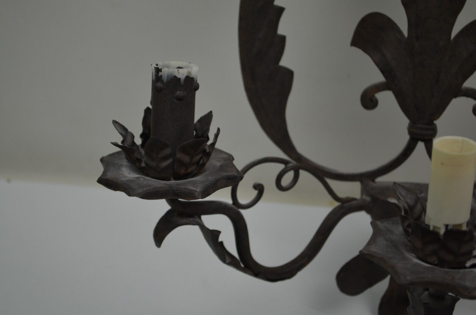 Pair of grey patinated iron wall lamps