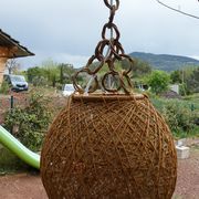 Suspension vintage boule rotin et ficelle