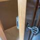 Vintage Parisian wardrobe with one mirrored door from the 60s in pine and wood