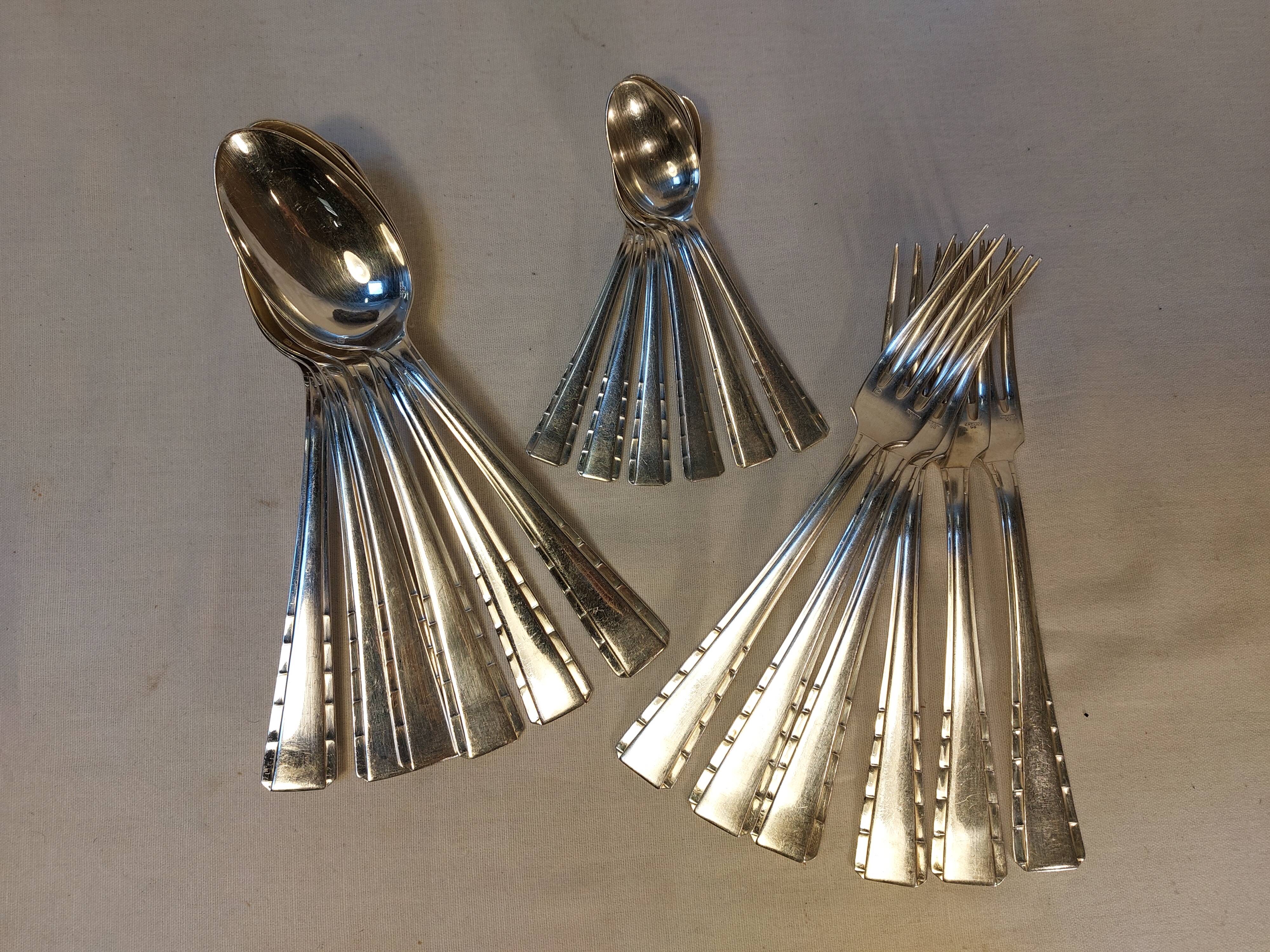 Silver metal cutlery series 18 pieces ERCUIS Art Deco motifs