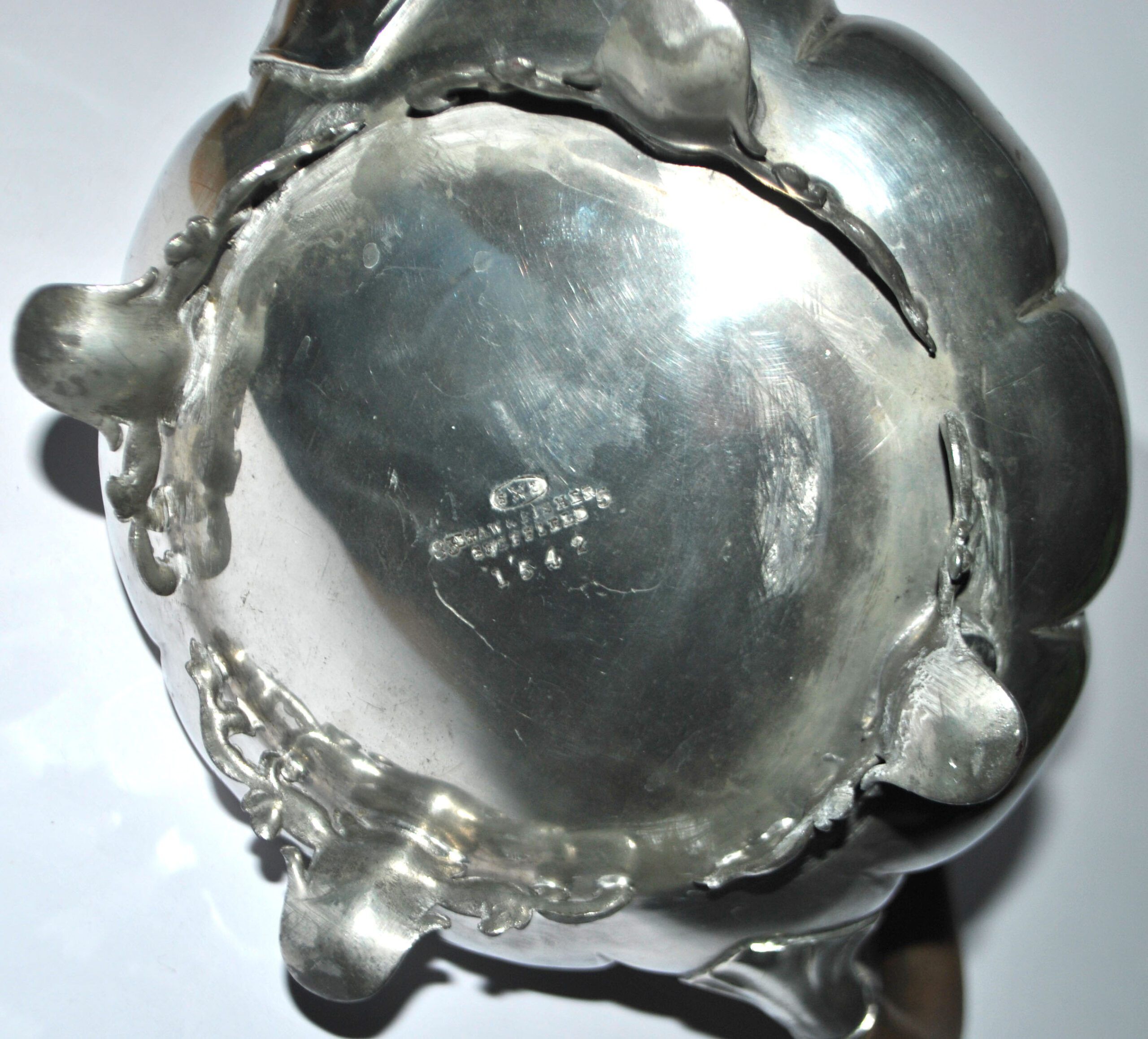 English pewter teapot Sheffield goldsmith Shaw & Fischer 1900