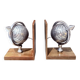 Pair of 20th Century Atlas Globe Bookends Metal & Wood Decorative Book Holders