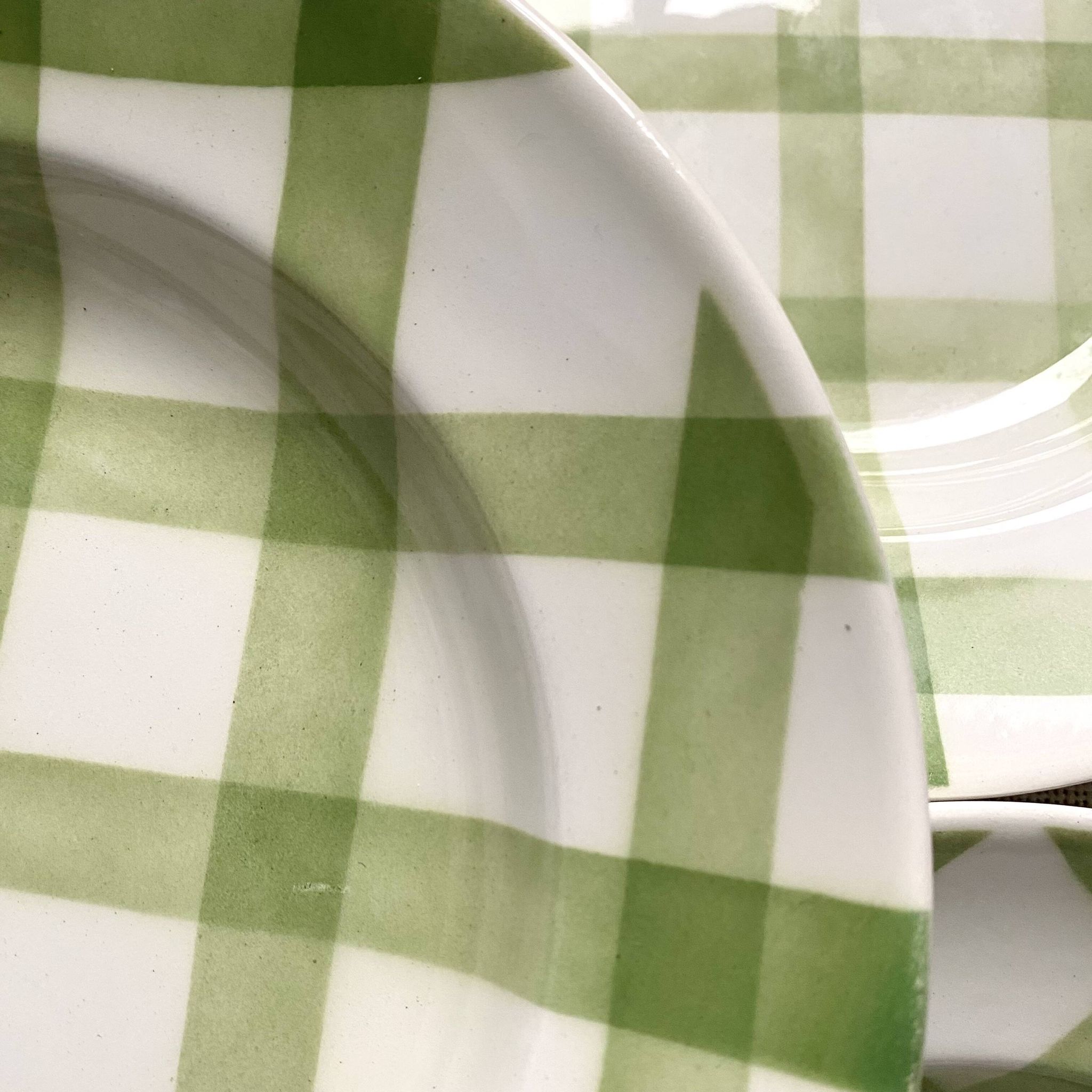 Moulins des loups soup plates, green grid