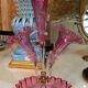 Blown glass epergne vase in a deep pink hue - tulip tree