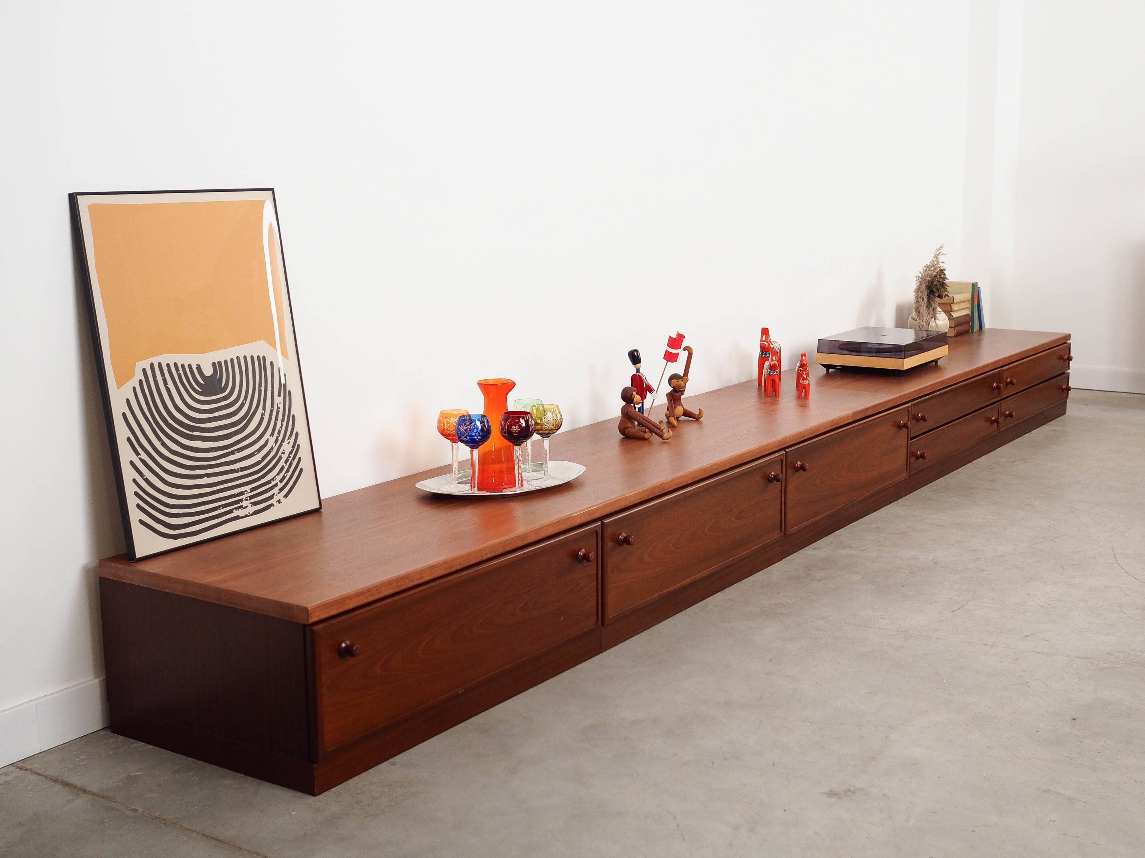 Low mahogany furniture, Danish design, 1970s, made in Denmark.