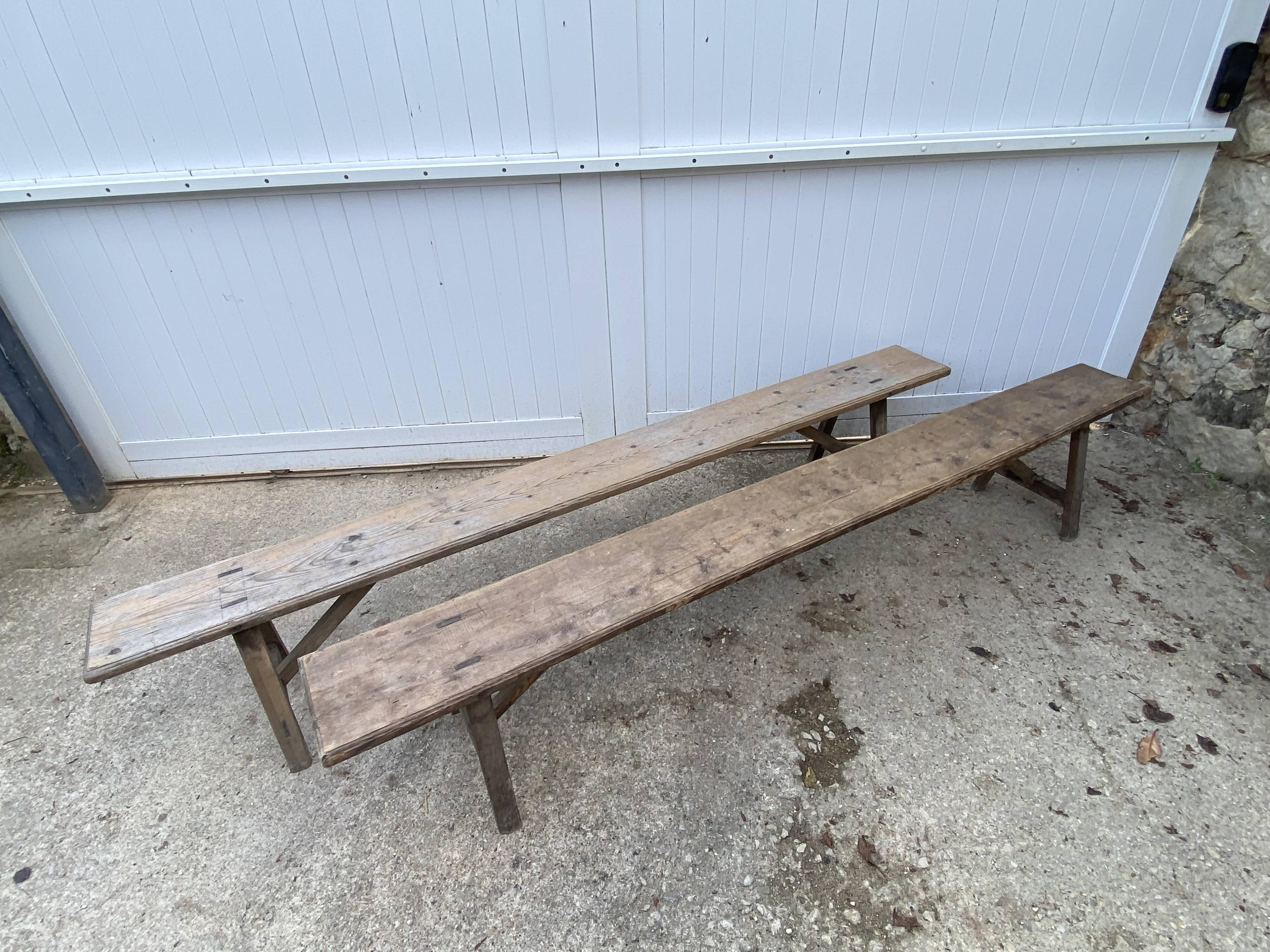 Pair of solid wood farmhouse benches 220cm for rustic farmhouse table.