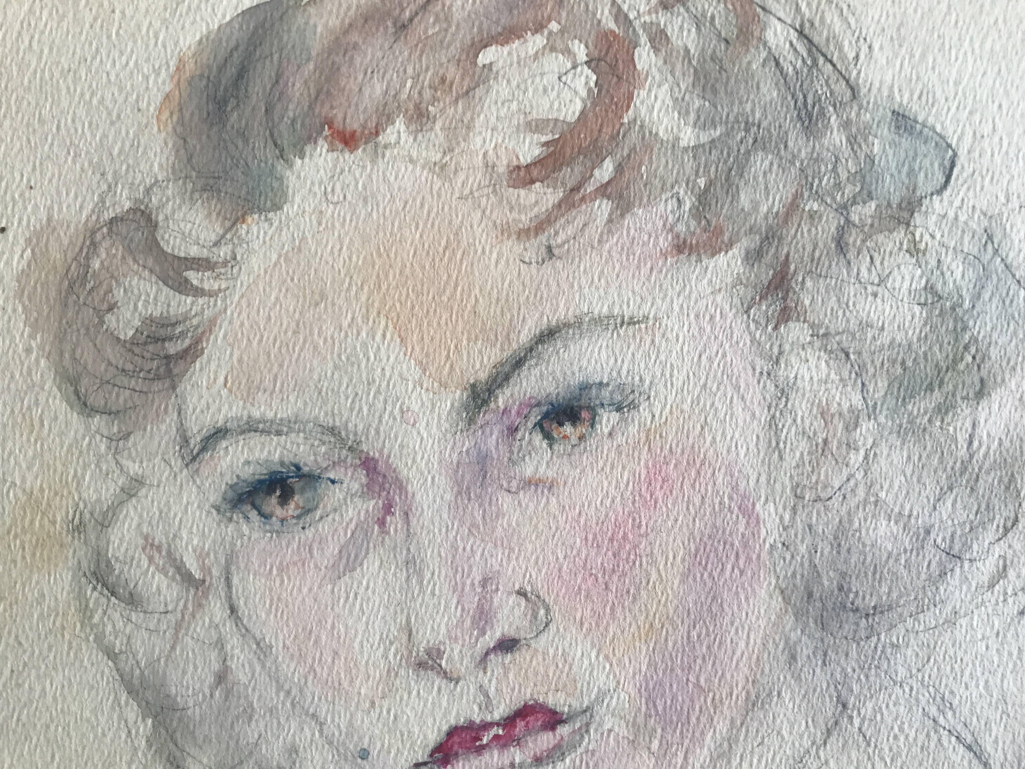 Portrait of a woman, 1950s/1960s. Watercolor and graphite on paper
