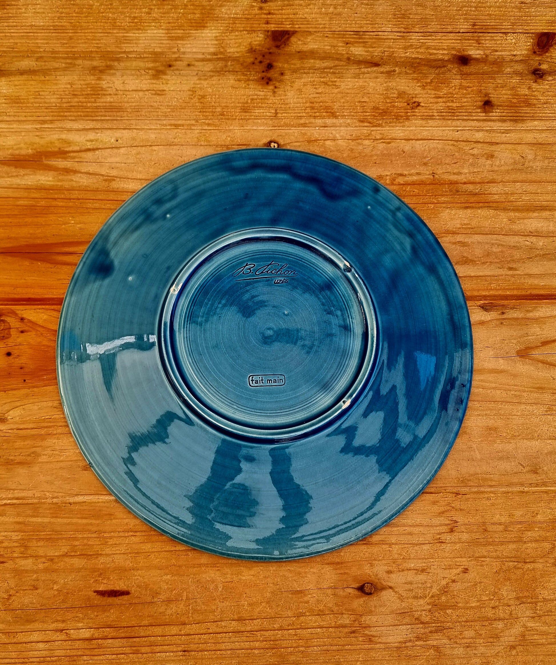 Large presentation plate Pichon Uzès Louis XVI Perlé blue