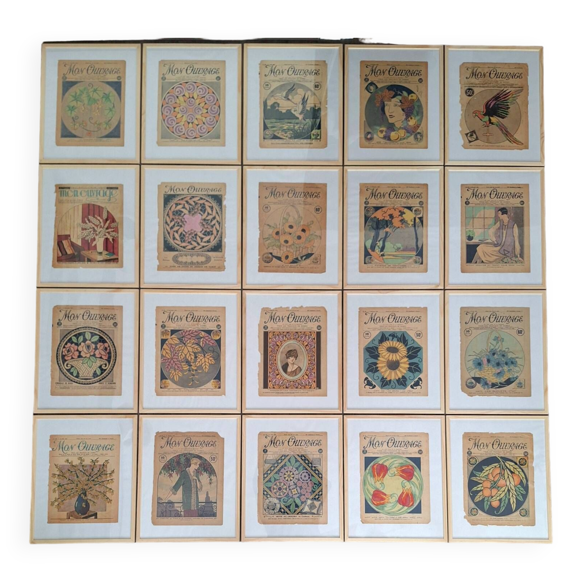 Art deco magazine covers, vintage retro decoration, paintings