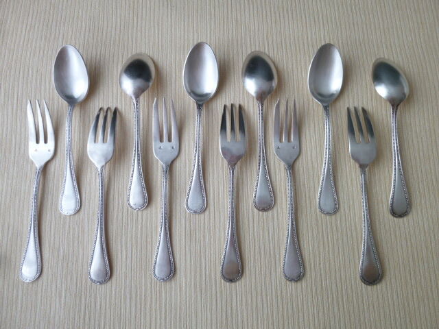 Dessert or dessert cutlery, 6 forks and 6 silver metal spoons Guildard