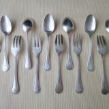 Dessert or dessert cutlery, 6 forks and 6 silver metal spoons Guildard