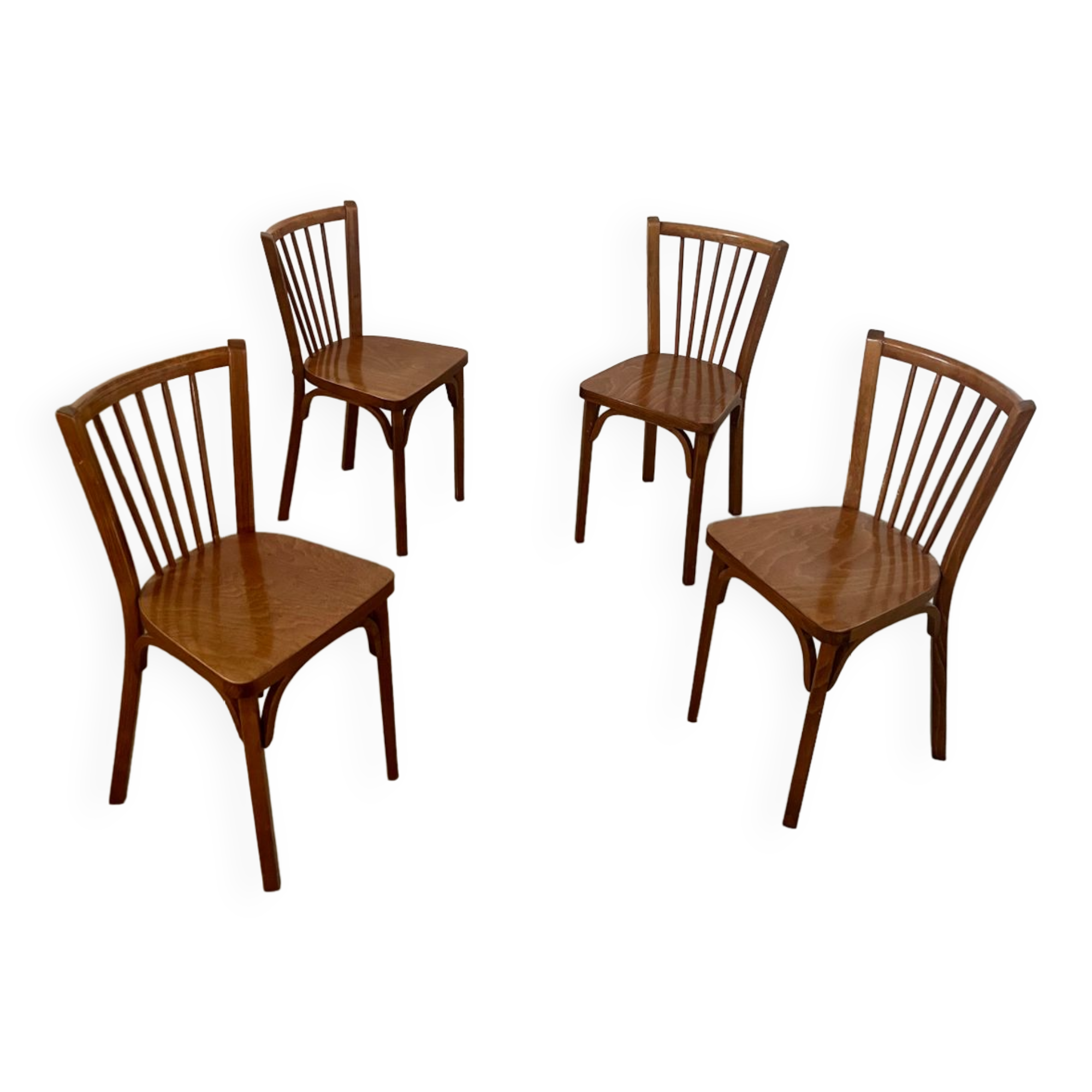 Lot de 4 anciennes chaises de bistrot baumann vintage en bois