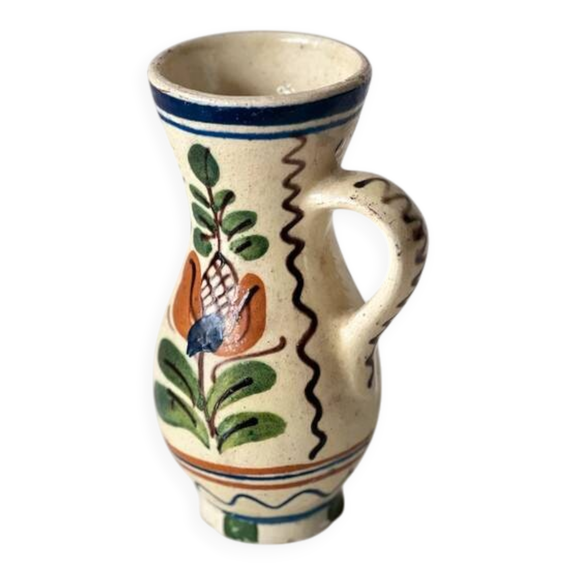 Korond single-flower vase, Hungarian ceramic, hand-painted - floral decoration