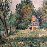 Oil on canvas House by the water