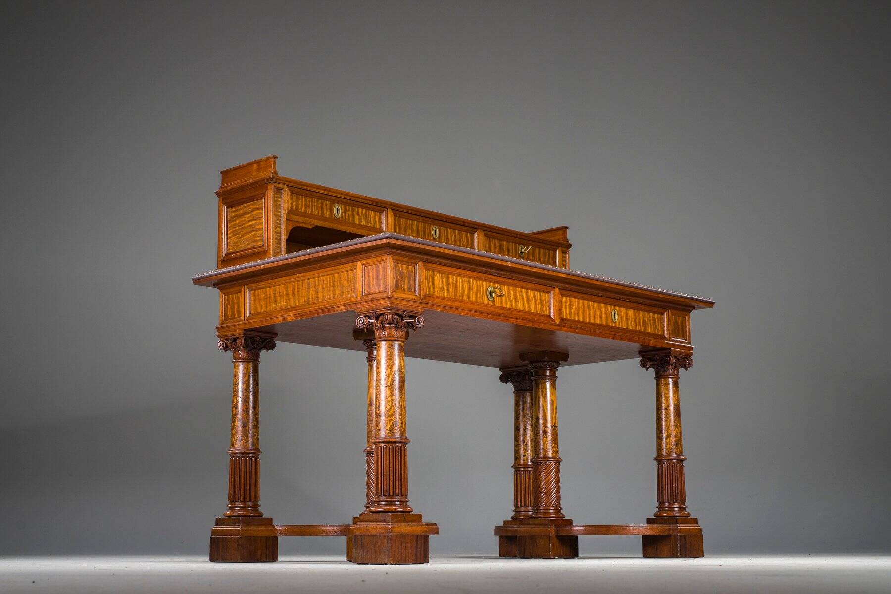 Wilhelmine secretary in walnut & exotic veneer with leather top