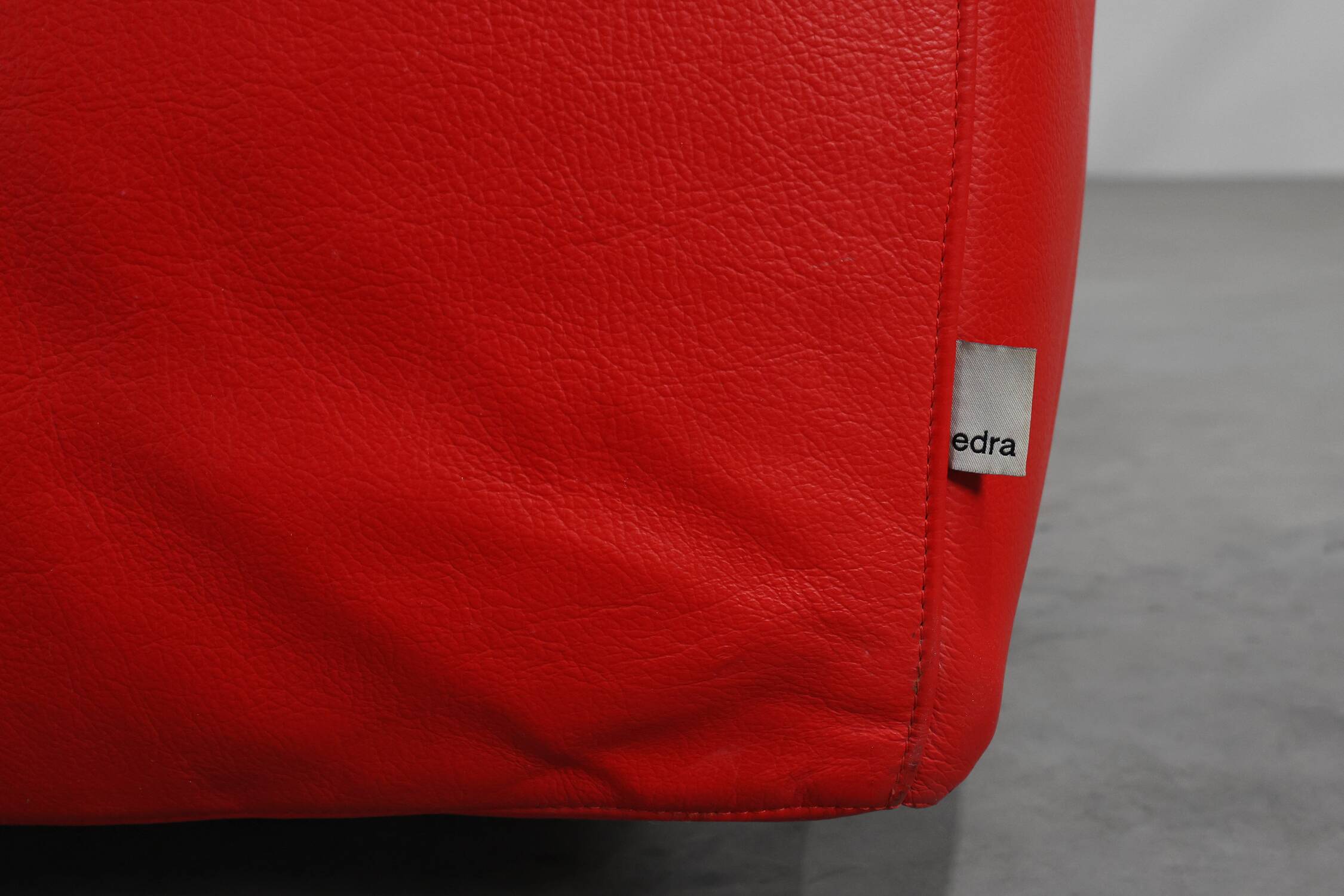Red Mid-century 3-seater Leather Sofa by Edra, Italy 2000