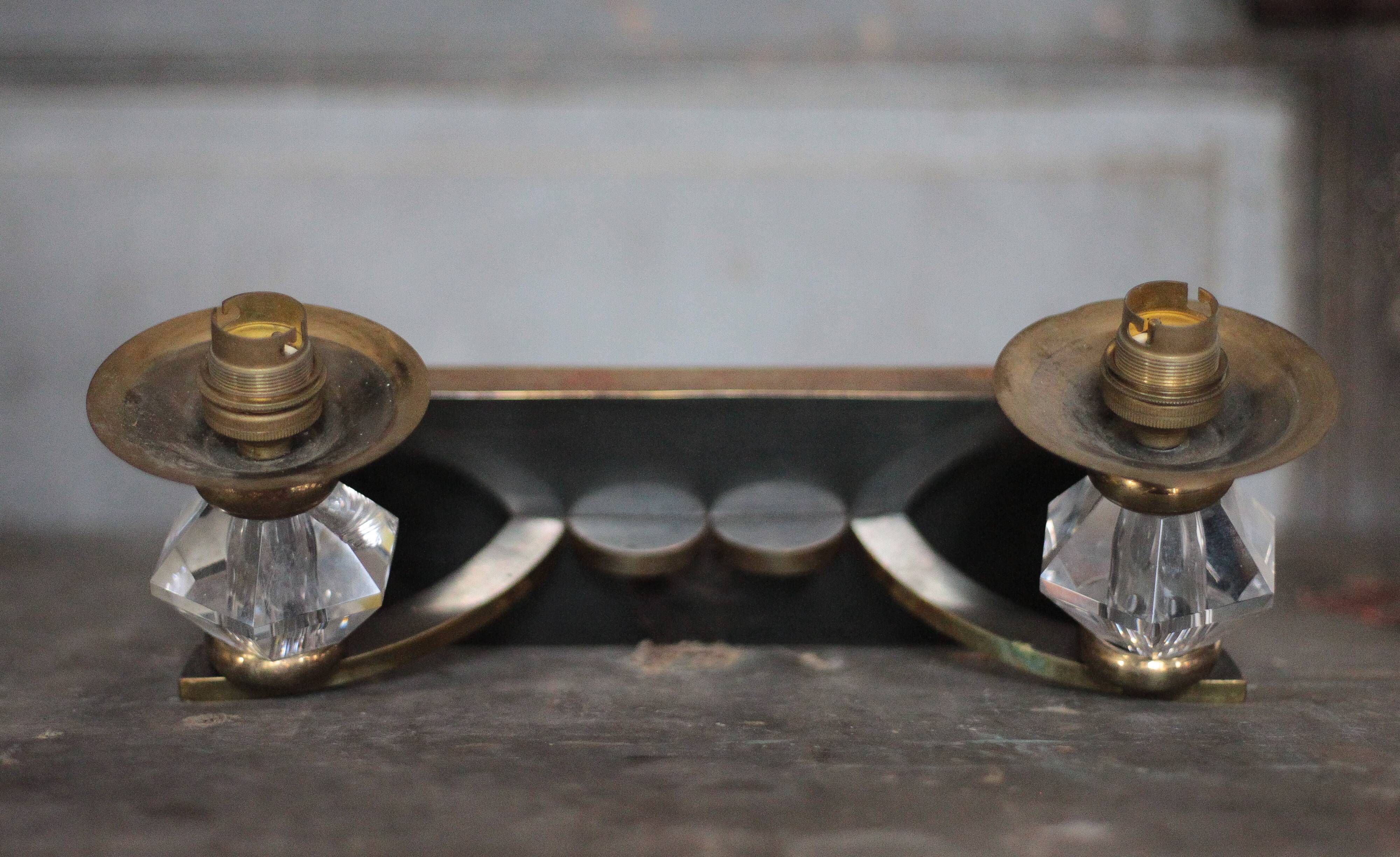 Art Deco wall sconce, brass and Sèvres crystal, light fixture.