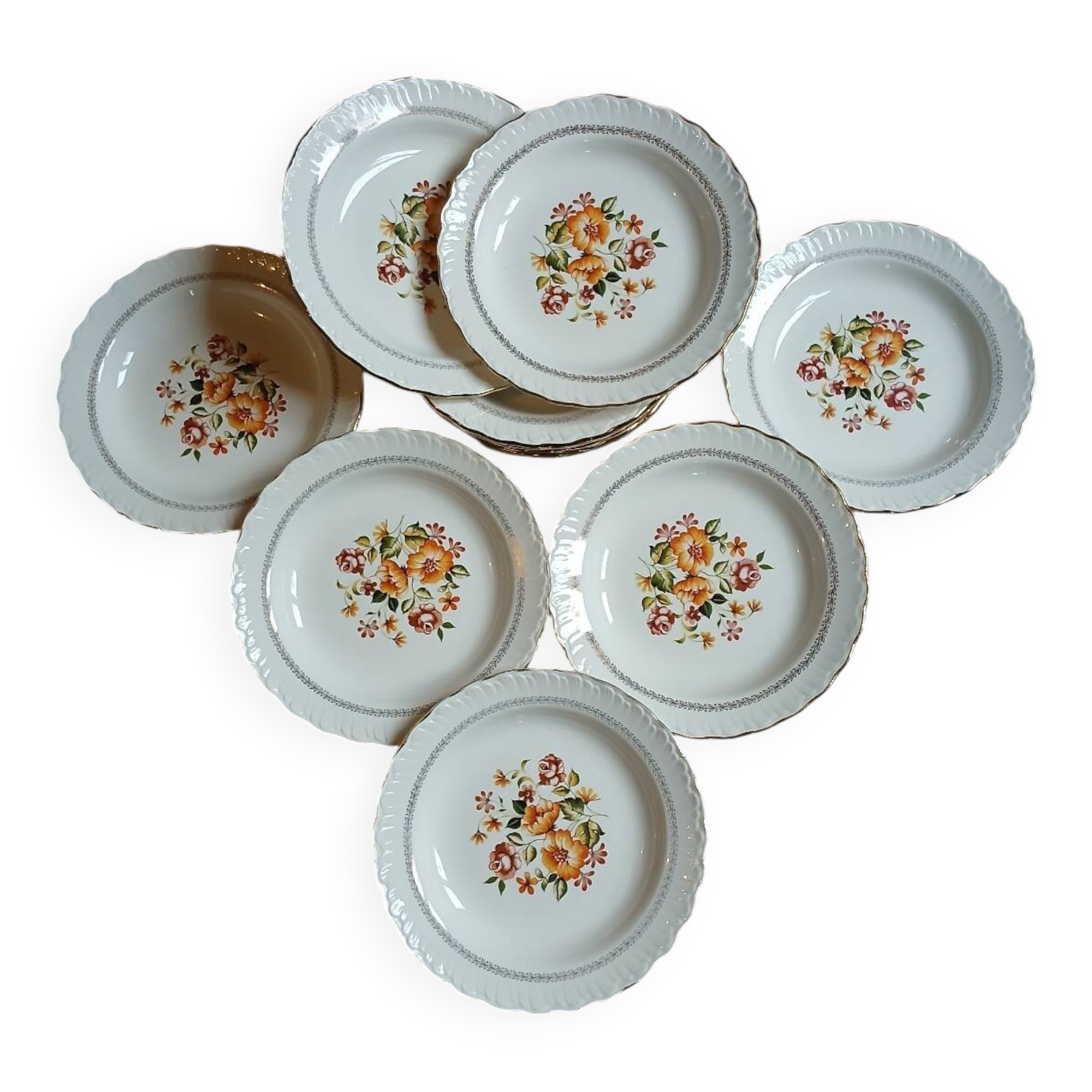 12 assiettes creuses anciennes "Capri "