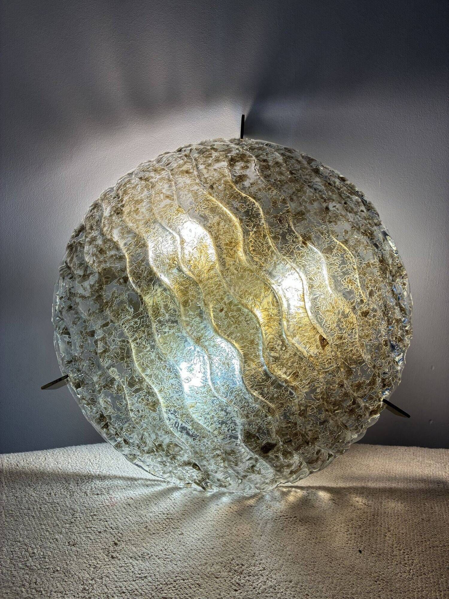 Kaiser Leuchten Murano ice glass flush mount lamp, 40 cm, 1970s