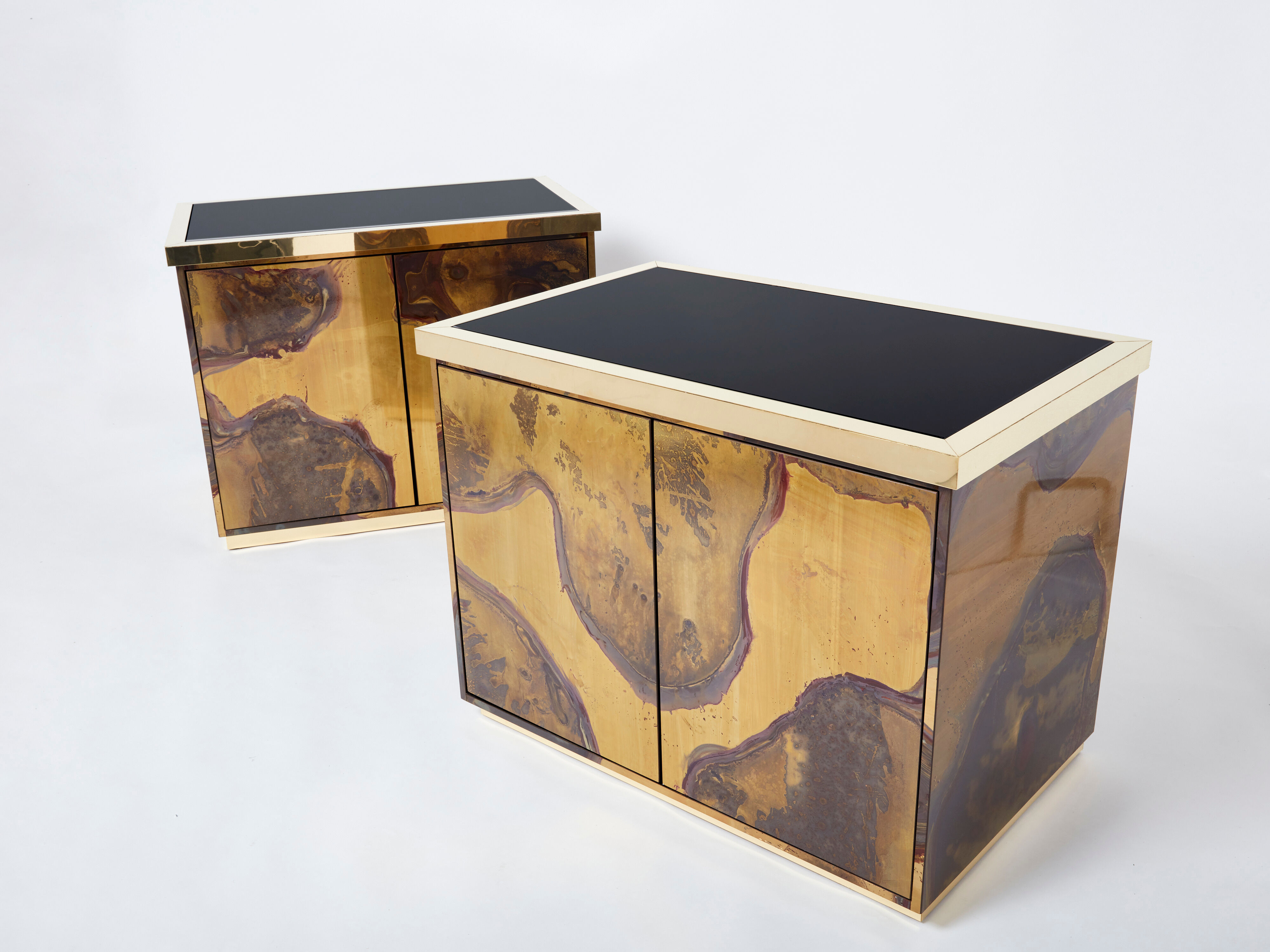 Pair of brass cabinets oxidized 1970