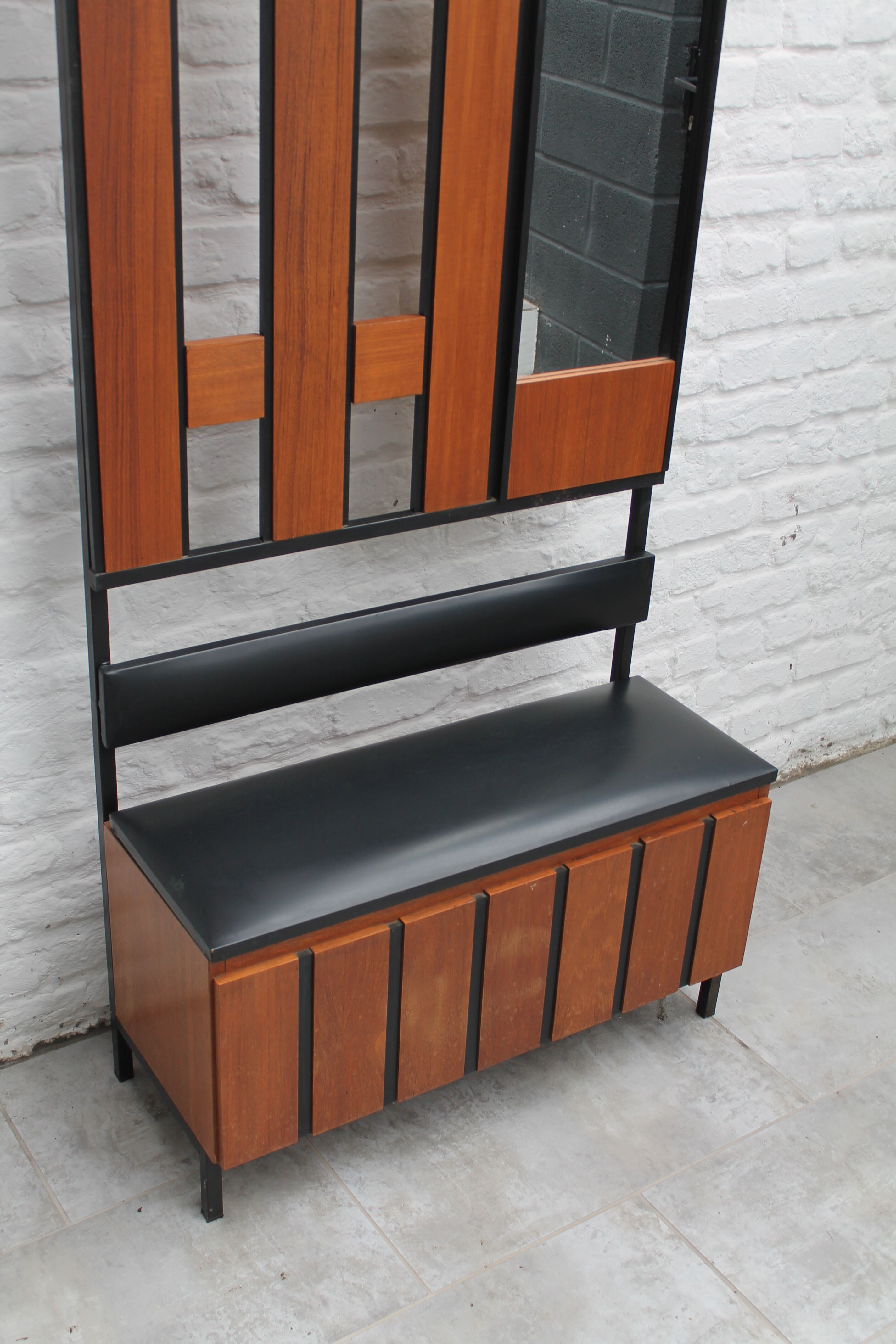 Vintage coat rack with bench and mirror 1960