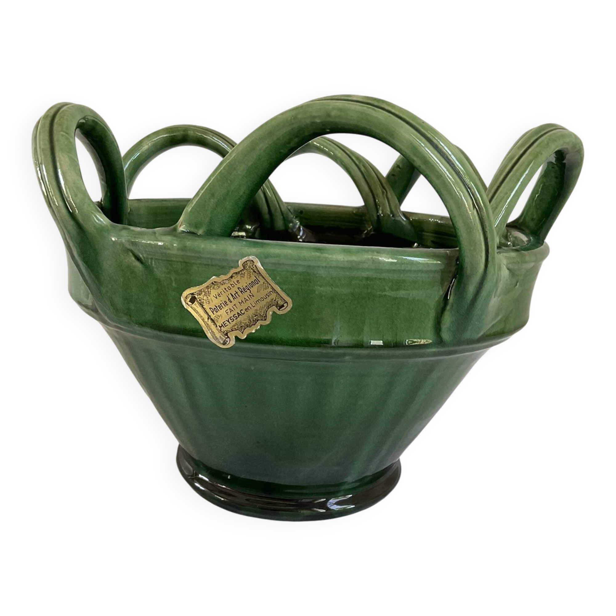 Vintage green glazed ceramic planter / cache-pot, Meyssac