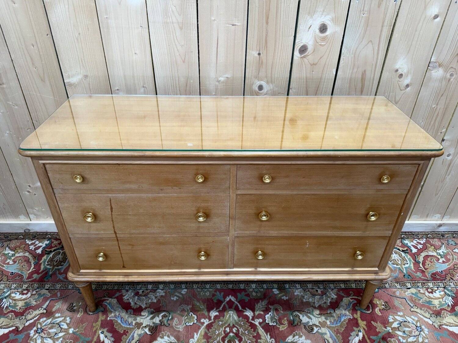 6-drawer chest – Transitional style 1960 – Fruitwood and brass