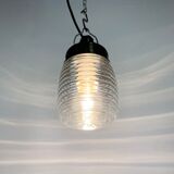 Industrial Bakelite Pendant Light with Ribbed Glass, 1970s