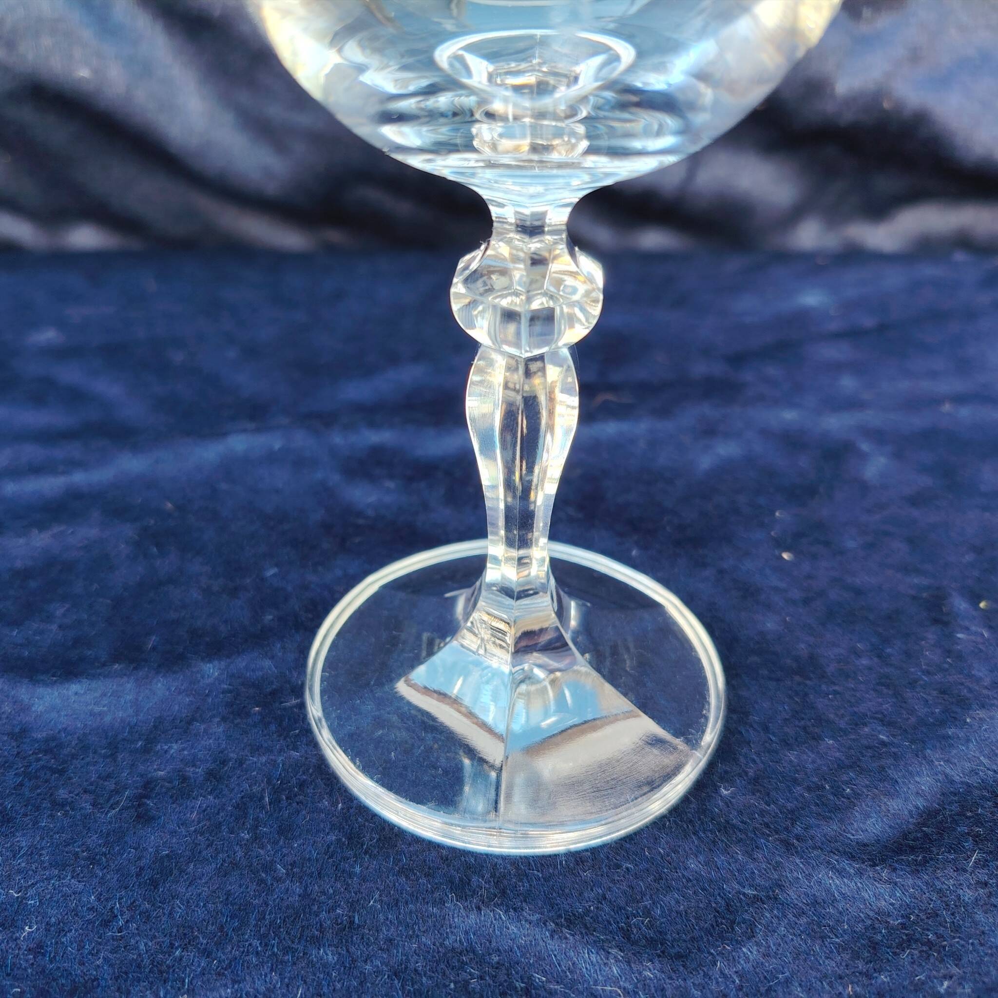 Six vintage wine glasses, cut crystal, gold rim