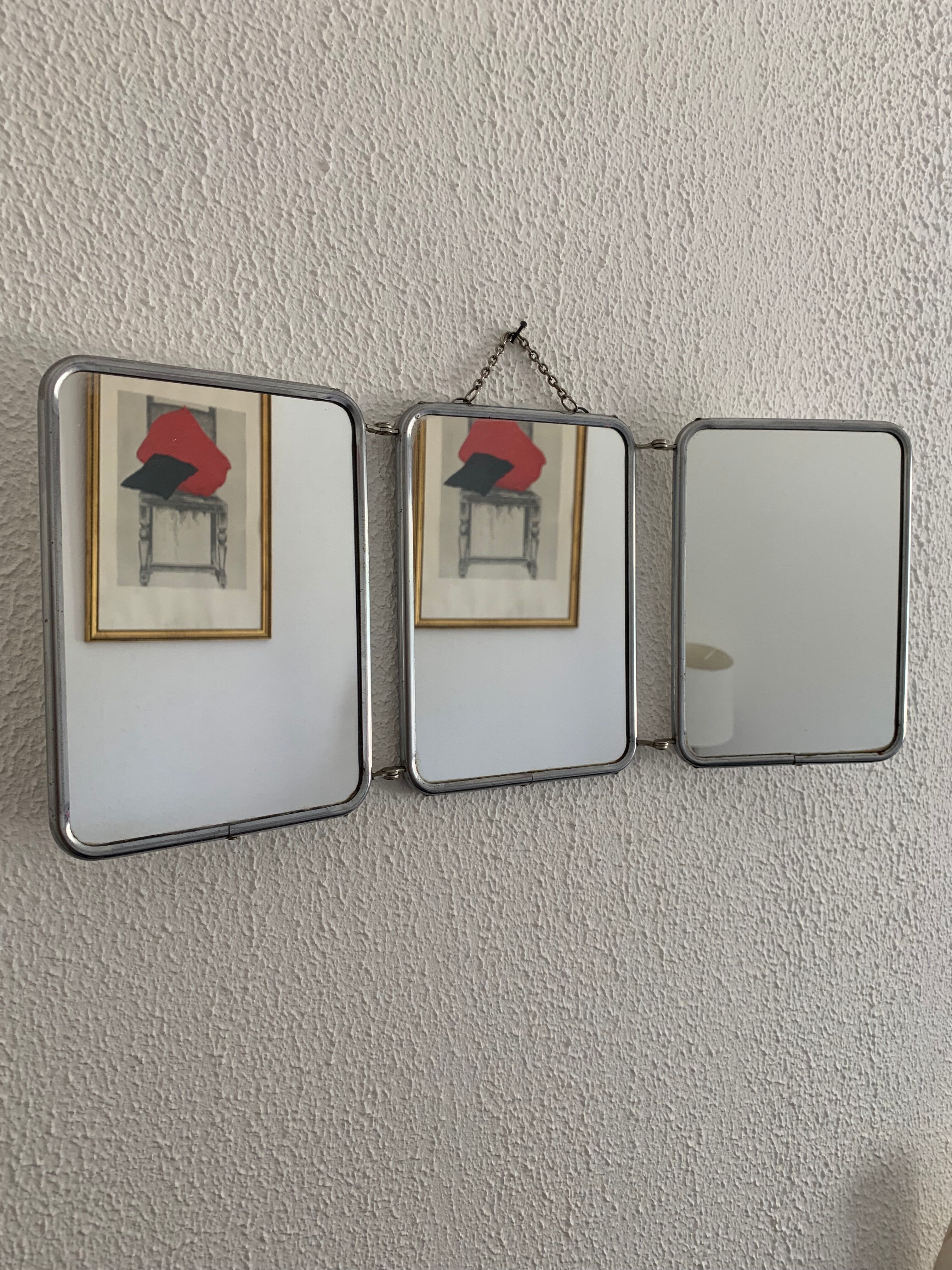 Vintage mirror 1950 triptych barber Arpin white - 21 x 51 cm