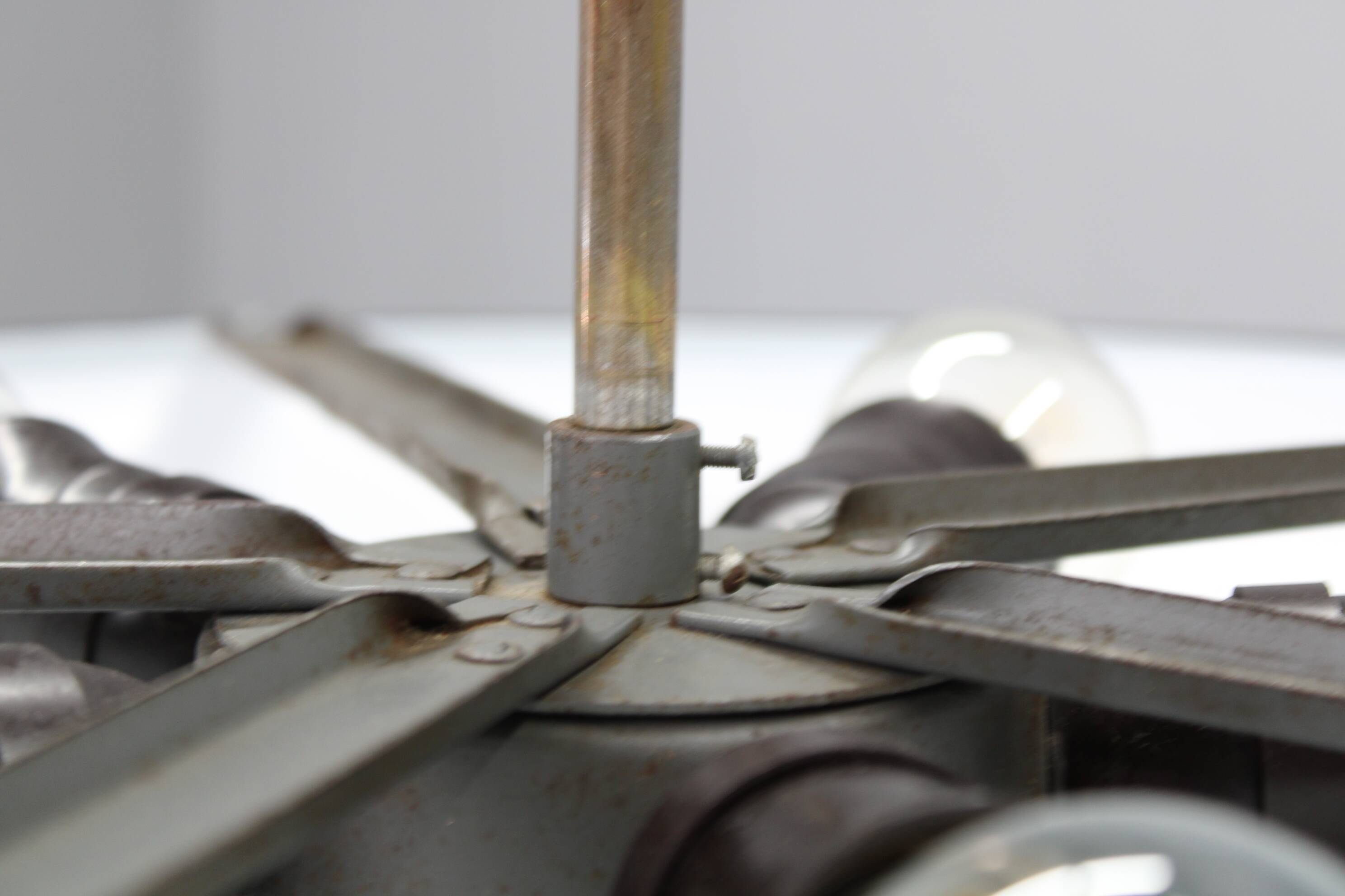 1940s Josef Hůrka for Napako Bauhaus UFO pendant light, metal & glass, restored