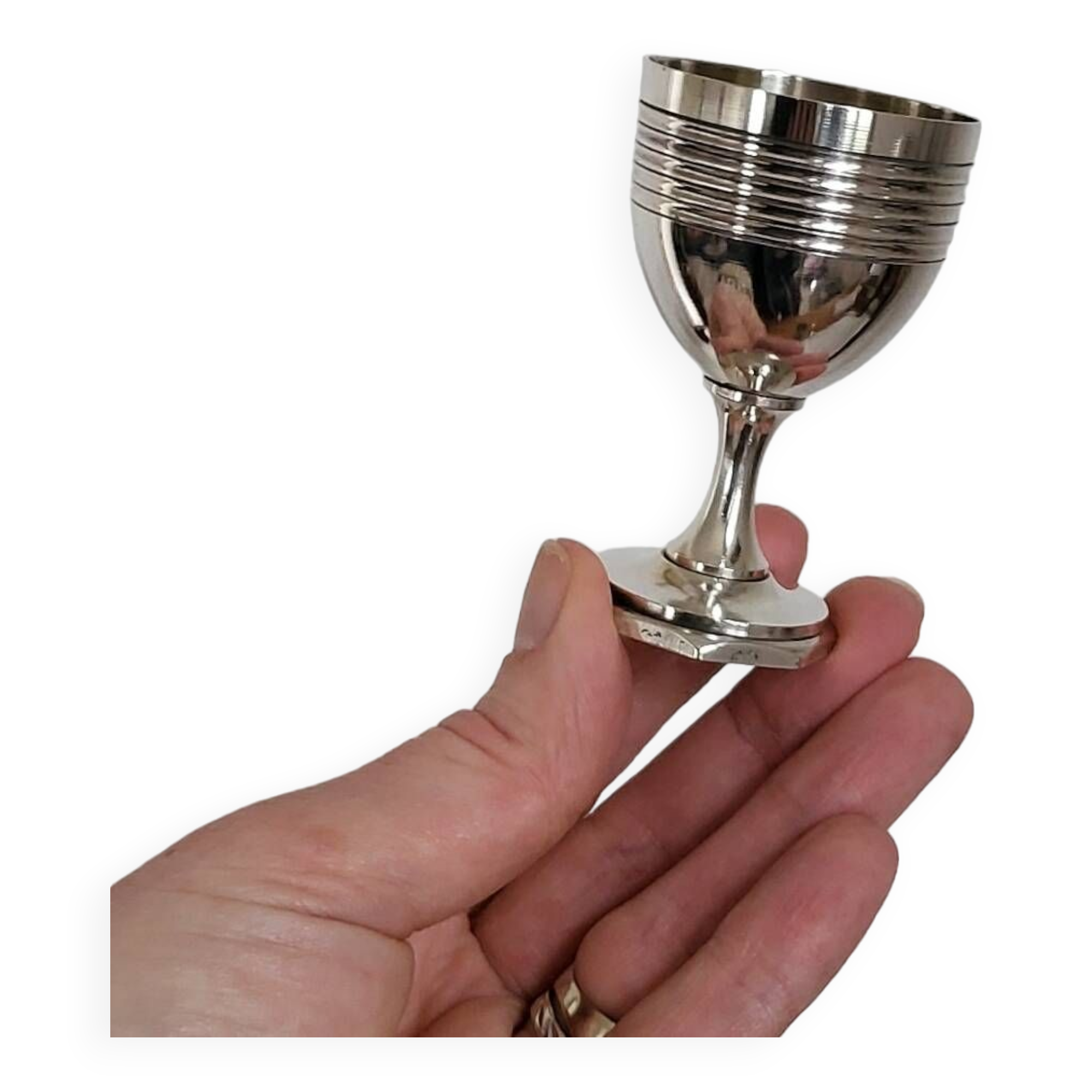 Egg Cup and Small Spoon in Silver Metal