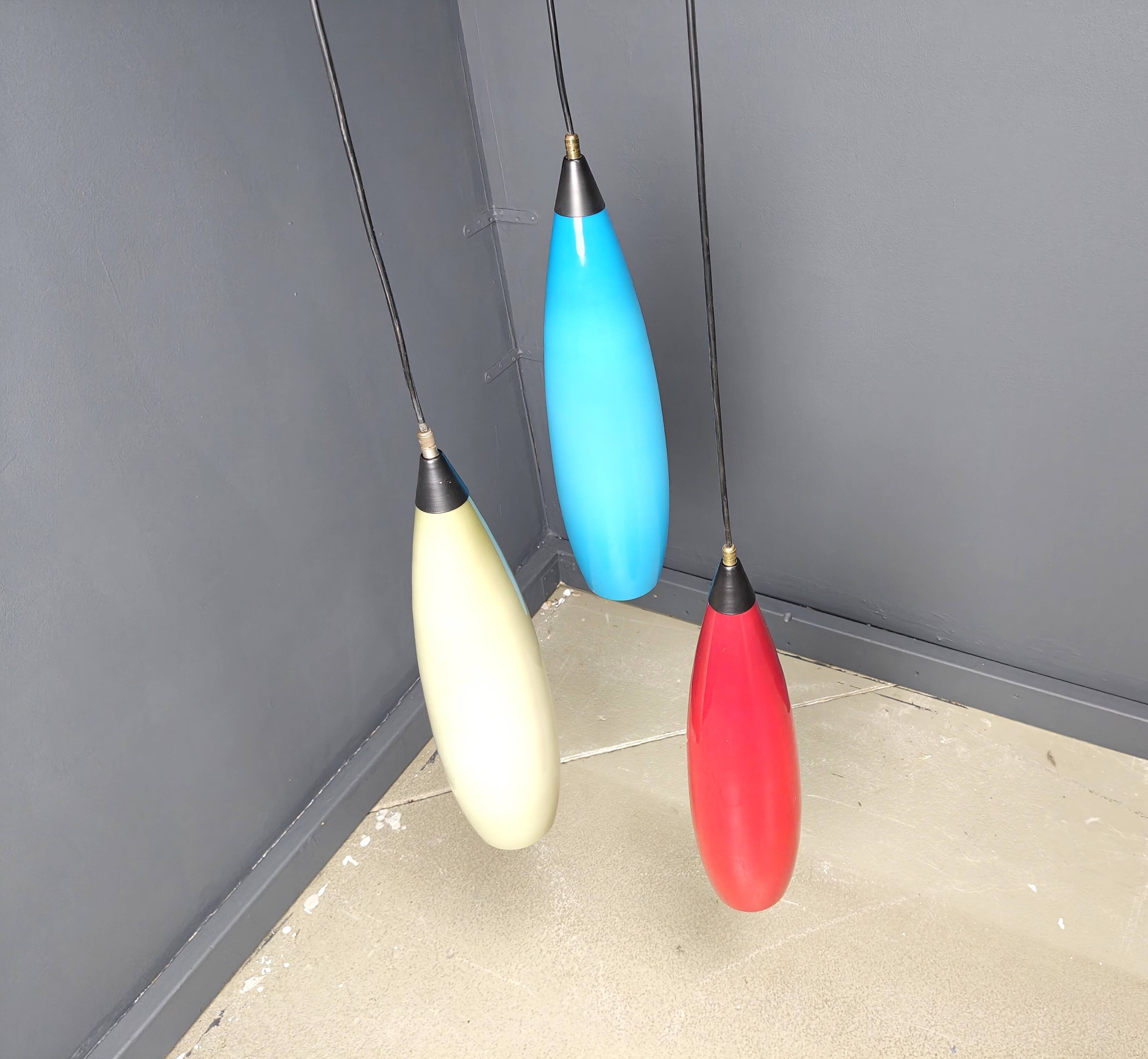 Vintage 3 glass pendant lights by Vistosi, 1970s