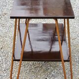 Vintage double wooden side table with copper base from the 50s