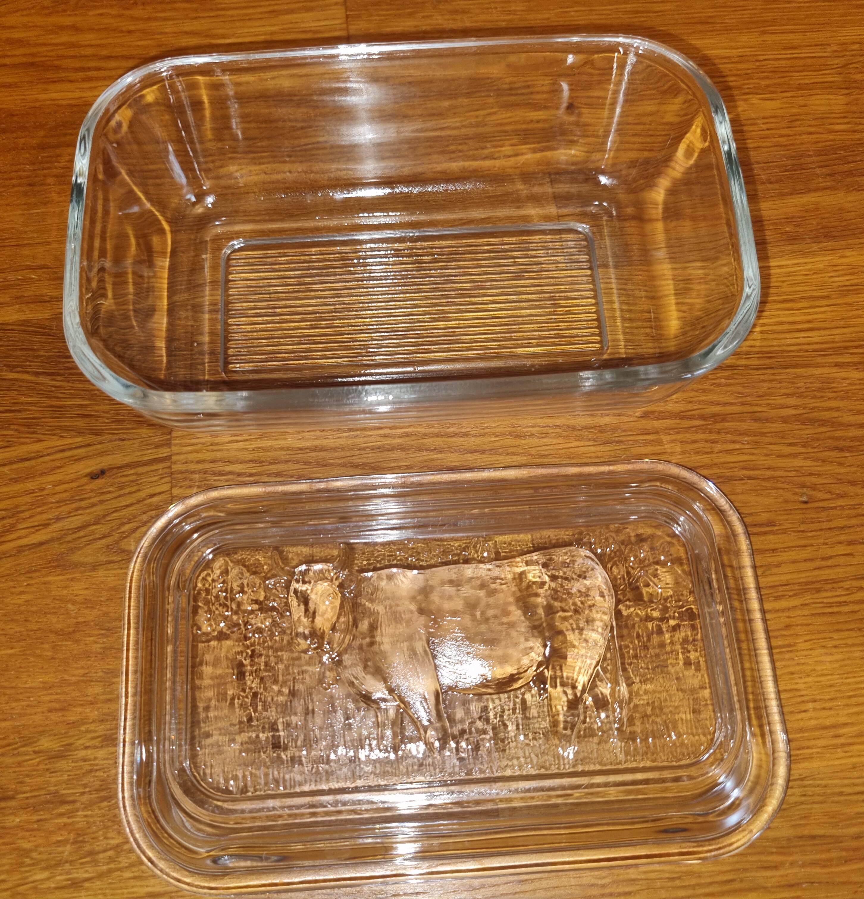 Vintage Pyrex Glass Butter Dish with Lid Cow Pattern