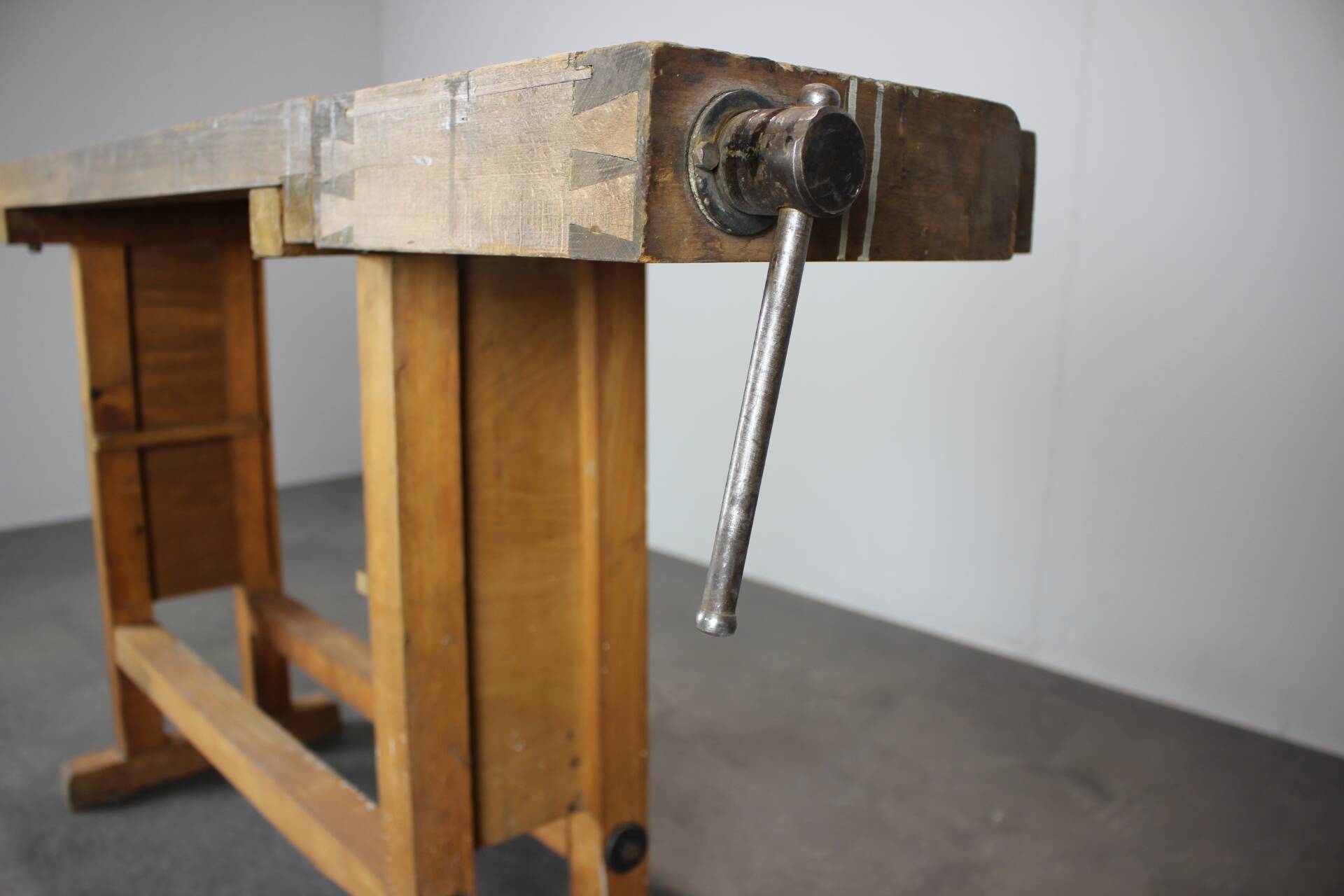 Vintage workbench with vise, Czechoslovakia, 1950s
